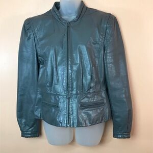 Berman’s Gray Leather Moto Jacket Women M Vintage 80s Biker